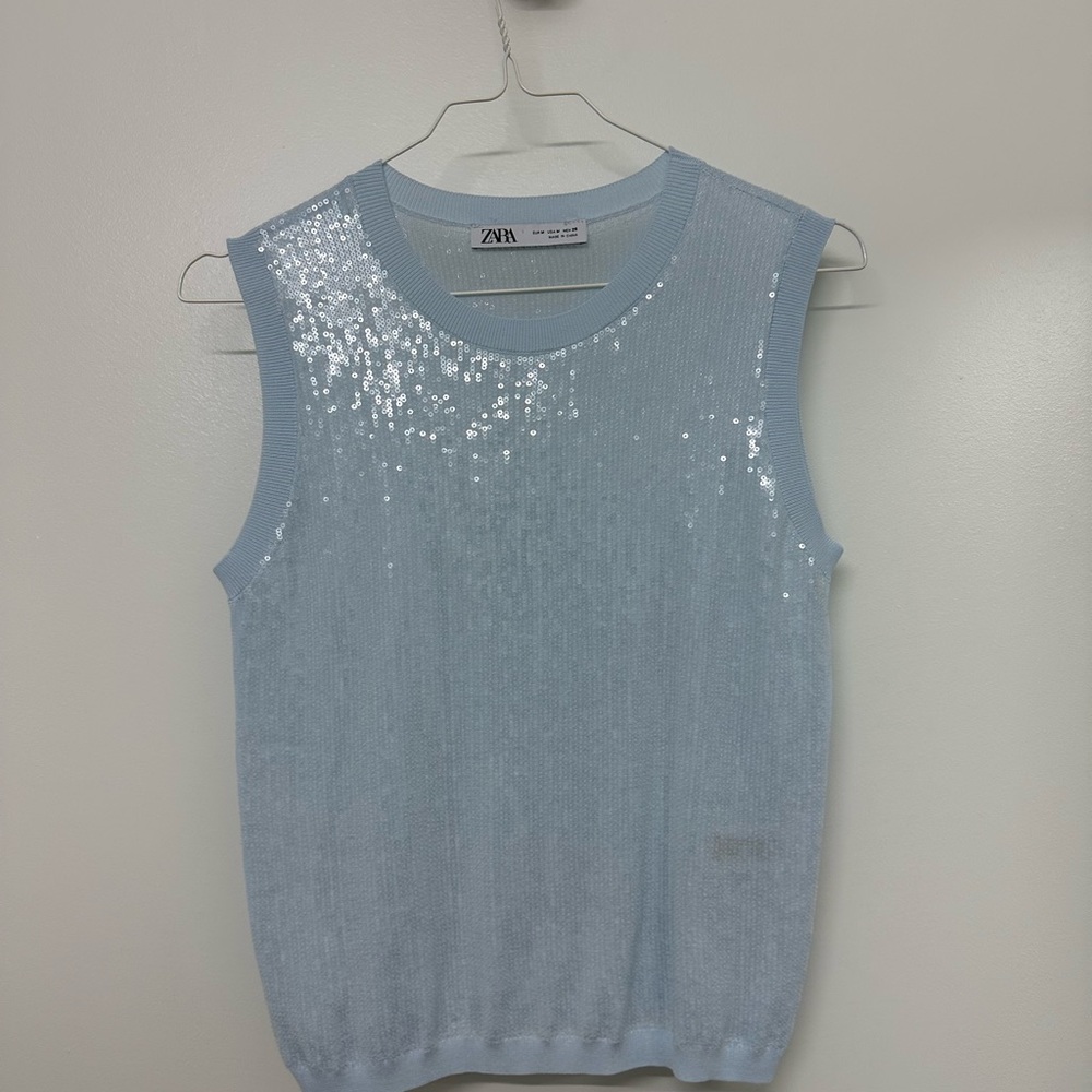 Zara Light Blue Sequin Women's Top
